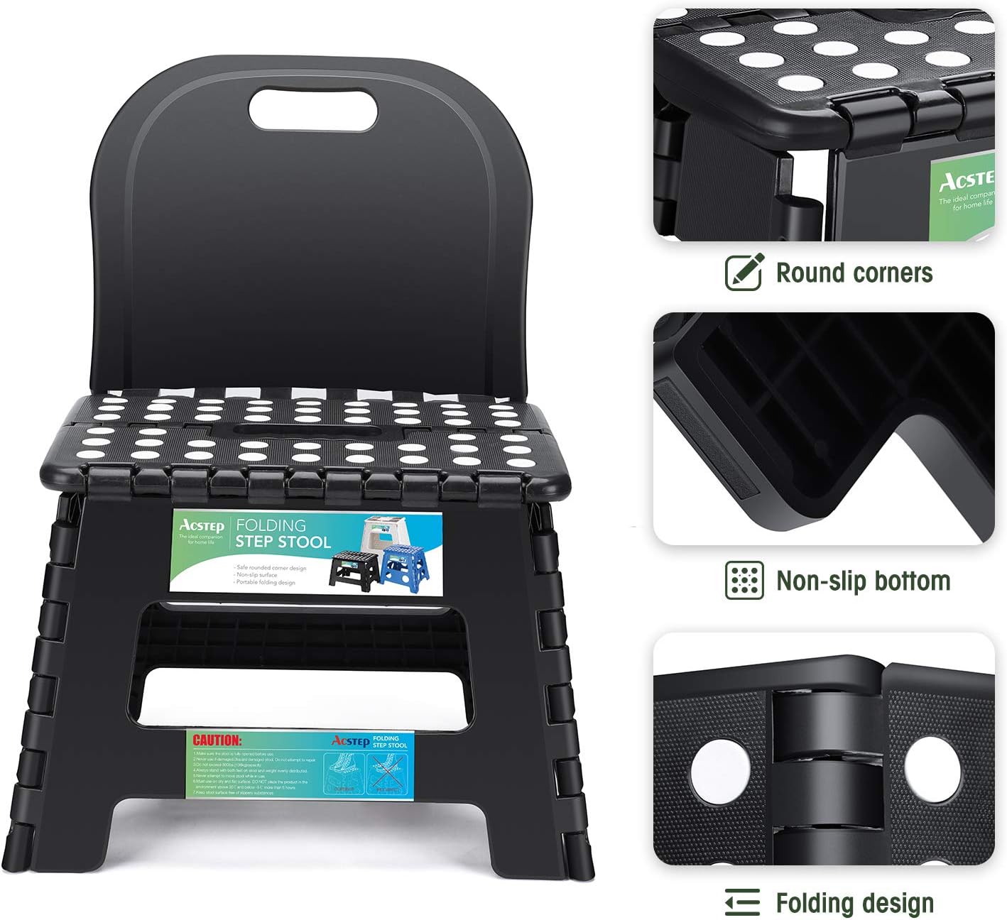 ACSTEP Folding Kids Step Stool with Back Support for Kids,9" Plastic Kids Chair for Outdoor or Indoor Kitchen Step Stools and Bathroom Stool for Toddlers Boys Girls