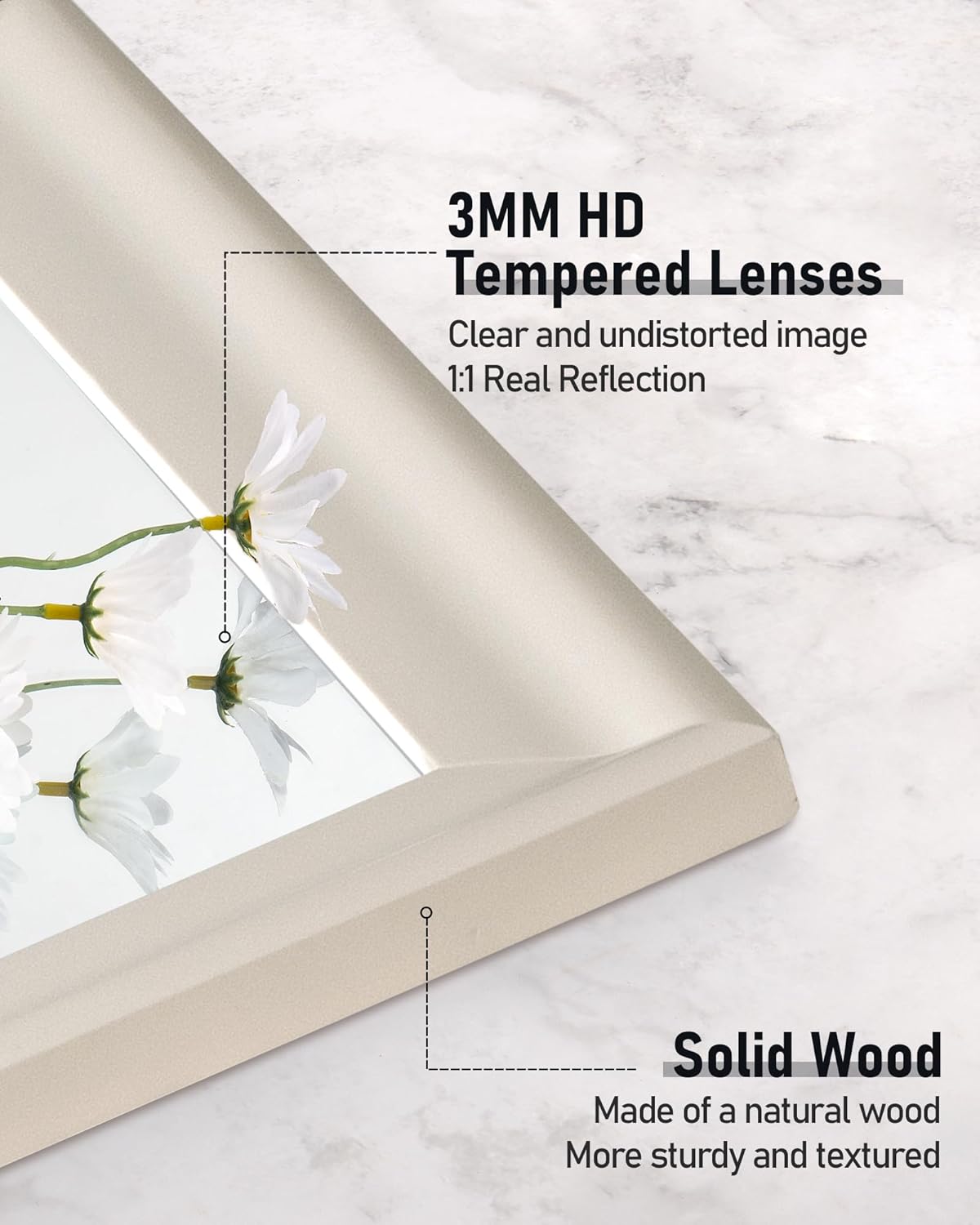 CULER White Wood Wall Mirror for Bathroom,Rectangle Rustic Beige 24 x 36 inch Hanging Vanity Ivory Mirrors with Wooden Frame for Living Room,Bedroom,Entryway