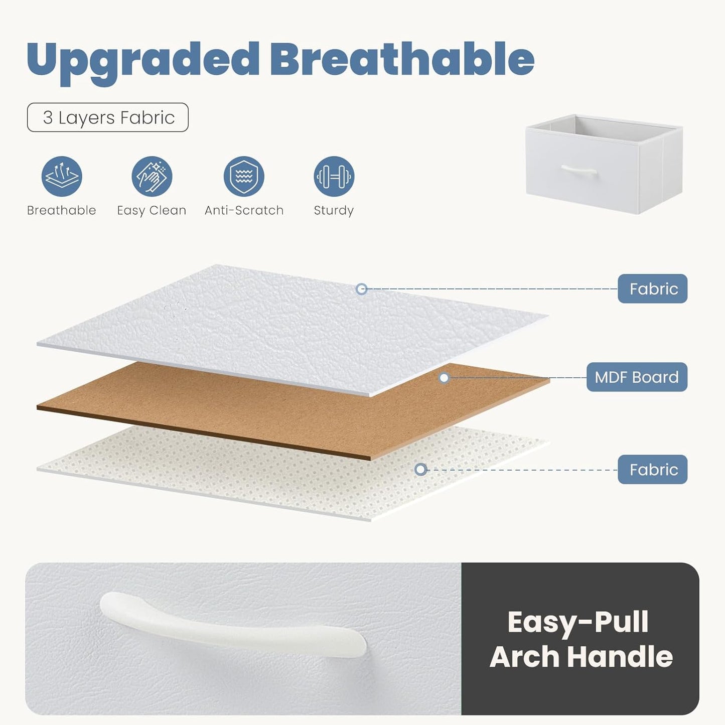 DUMOS TV Stand Dresser for Living Room Bedroom with 7 Fabric Drawer, Entertainment Center Chest Storage Organizer Units for Clothing, Closet, Cabinet, Living Room Furniture, White