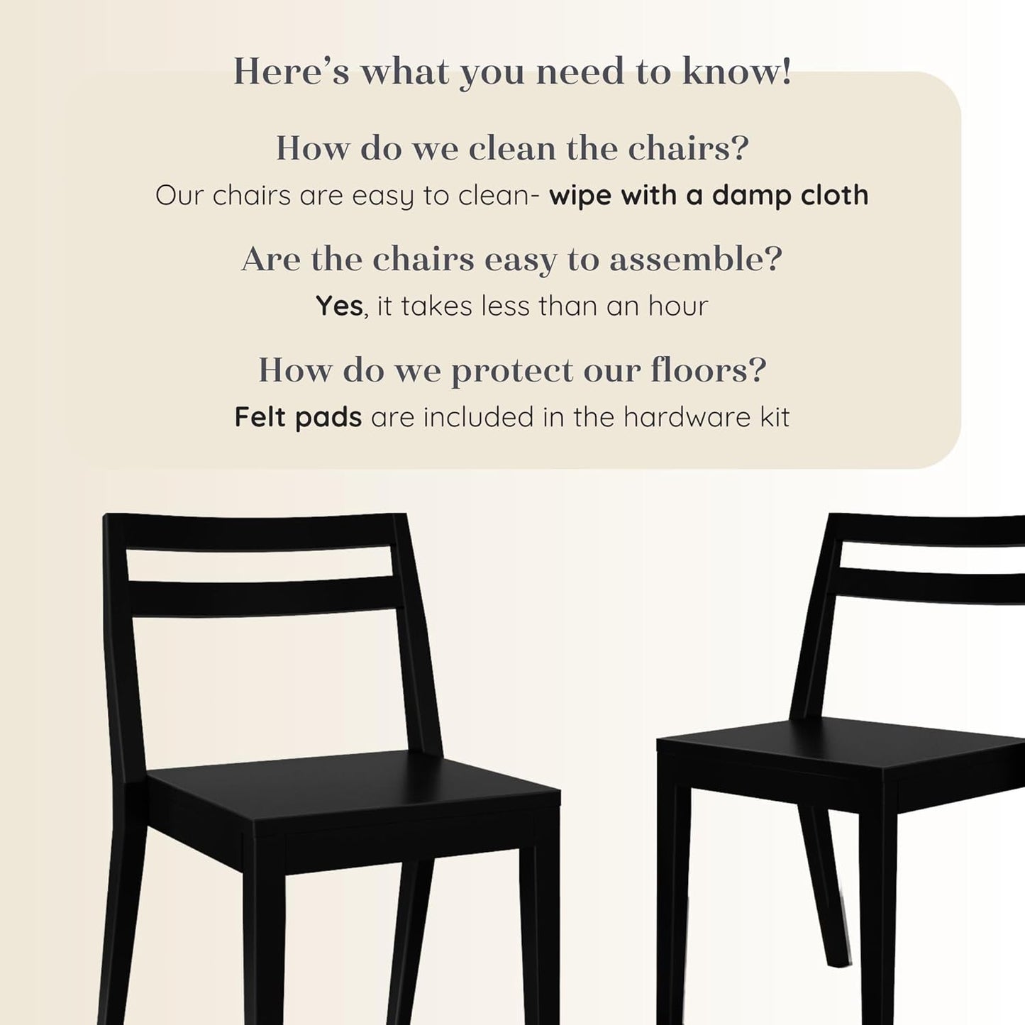 Grain & Grove Davie Dining Room Chairs Set of 2, Solid Wood Modern Kitchen Chair for Living Room, Kitchen, Black