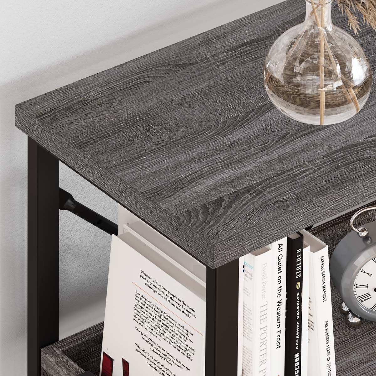 BON AUGURE Entry Table, 47 Inch Console Tables for Entryway, Narrow Couch Table Behind Sofa for Living Room, Wood 3 Tier Shelves Organization Tables for Foyer, Hallway (Dark Grey Oak)