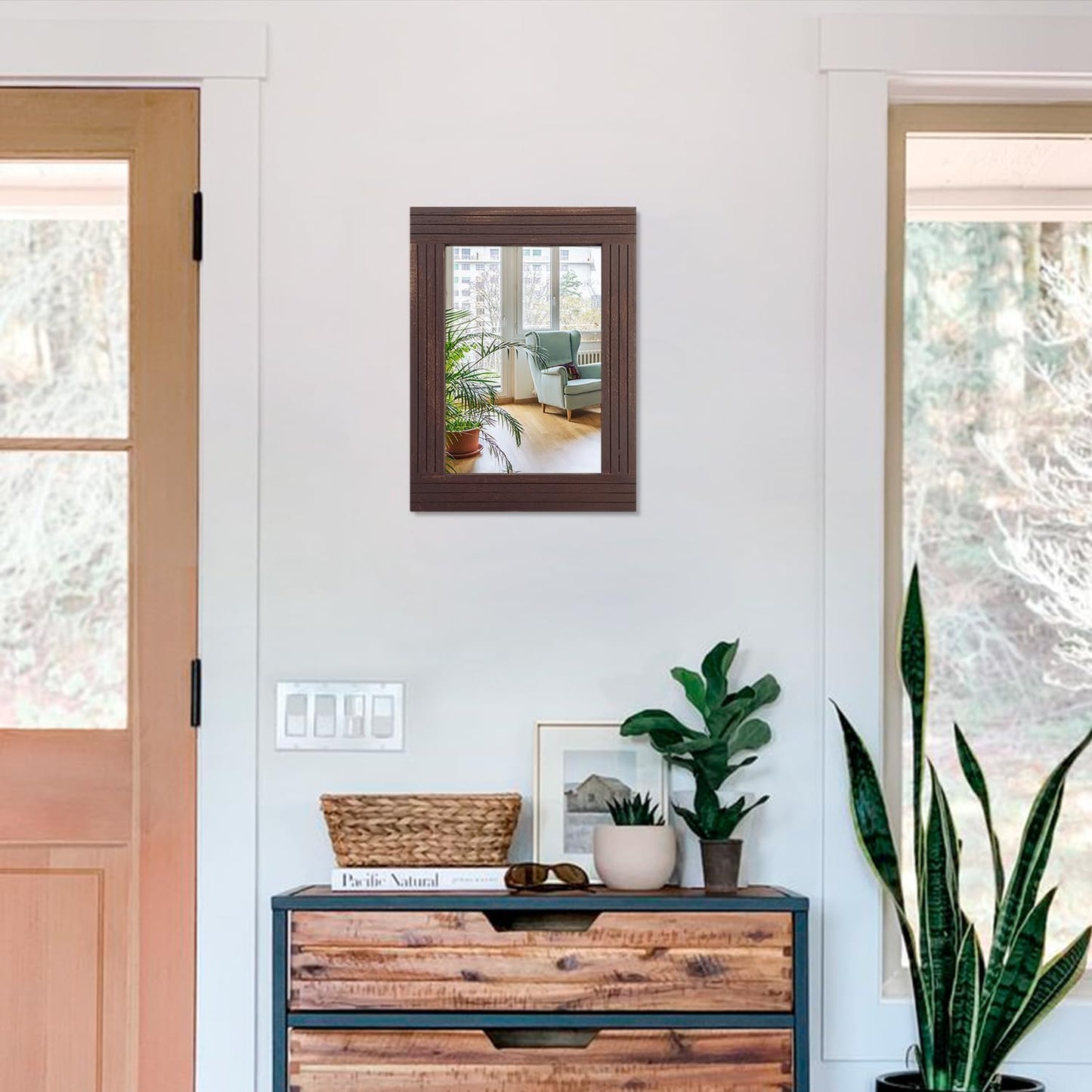 Mirrors for Wall Rustic Wooden Frame Rectangle Mirror Vintage Hanging Mirror for Bedroom Bathroom Living Room Farmhouse Wall Decor Brown Small 16" x 12 "