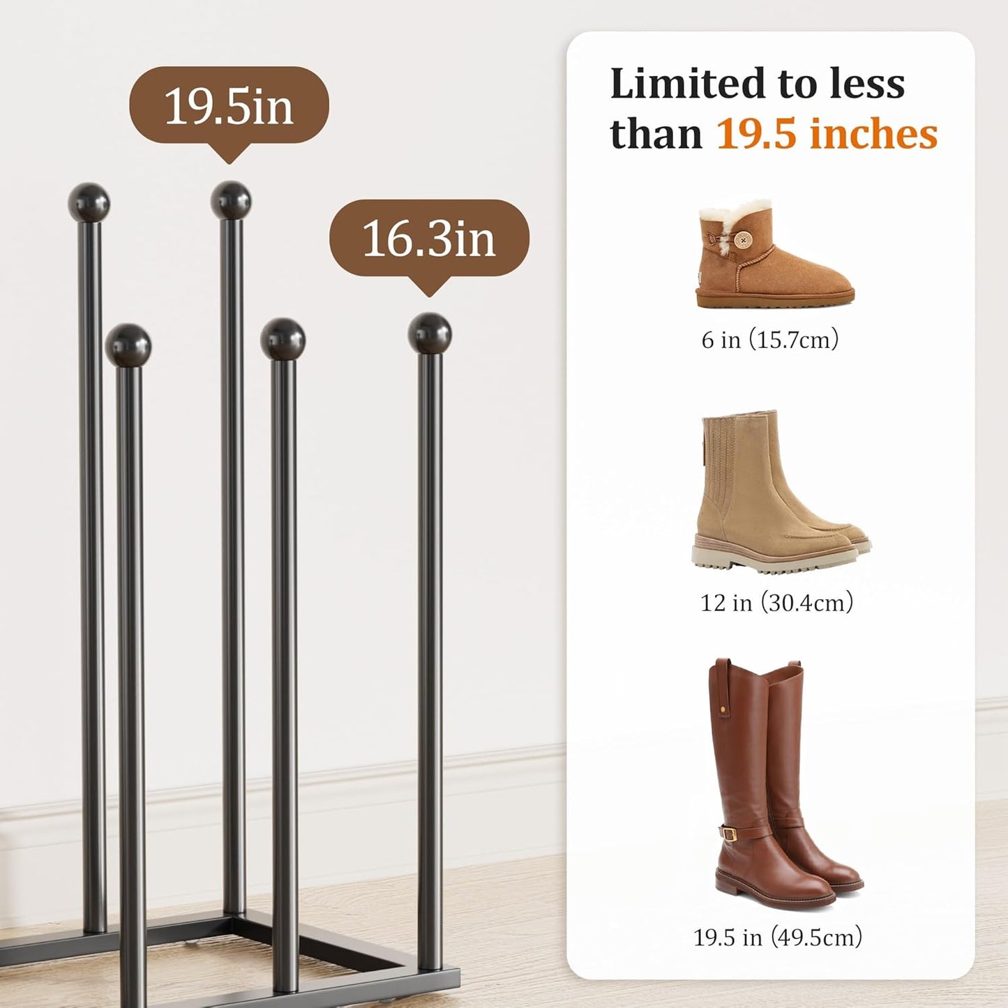 pickpiff Free Standing Shoe Racks - 19.5 Inches Boot Rack Organizer Tall Boots for 8 Pairs, Black Metal Boot Rack Organizer Tall Boots for Dorm Room, Closet, Entryway, Bedroom, Patio Outdoor, Hallway