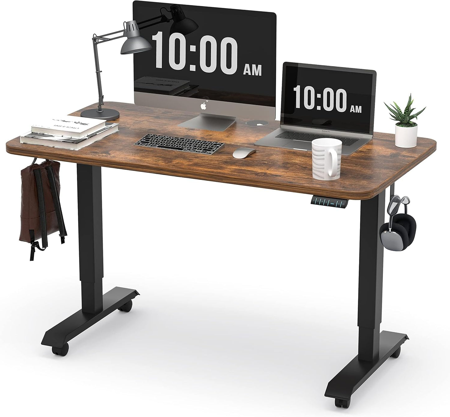 Monomi Electric Height Adjustable Standing Desk, 48x24 Inches Ergonomic Home Office Sit/Stand Up Desk (Black Steel Frame/Rustic Brown Top)