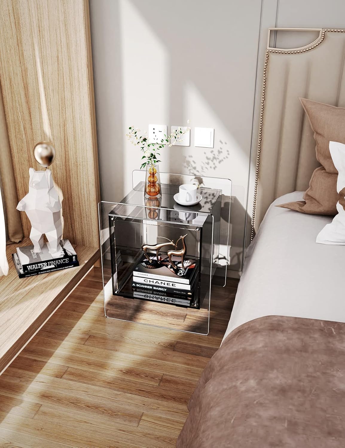 Acrylic Nightstand Colorful Bedside Table with Open Storage Shelf,Clear Side Table for Living Room (1, Black)