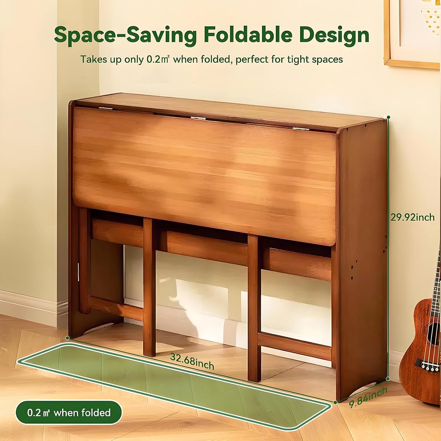 Bamboo Folding Desk Mid Century Modern Desk for Home Office Bedroom Small Spaces, Brown