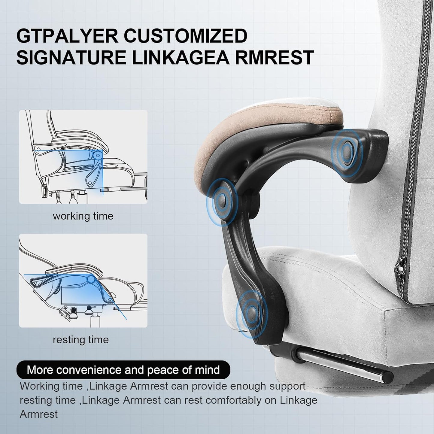GTPLAYER Gaming Chair, Computer Office Chair with Pocket Spring Cushion, Linkage Armrests and Footrest, High Back Ergonomic Computer Chair with Lumbar Support Task Chair with Footrest