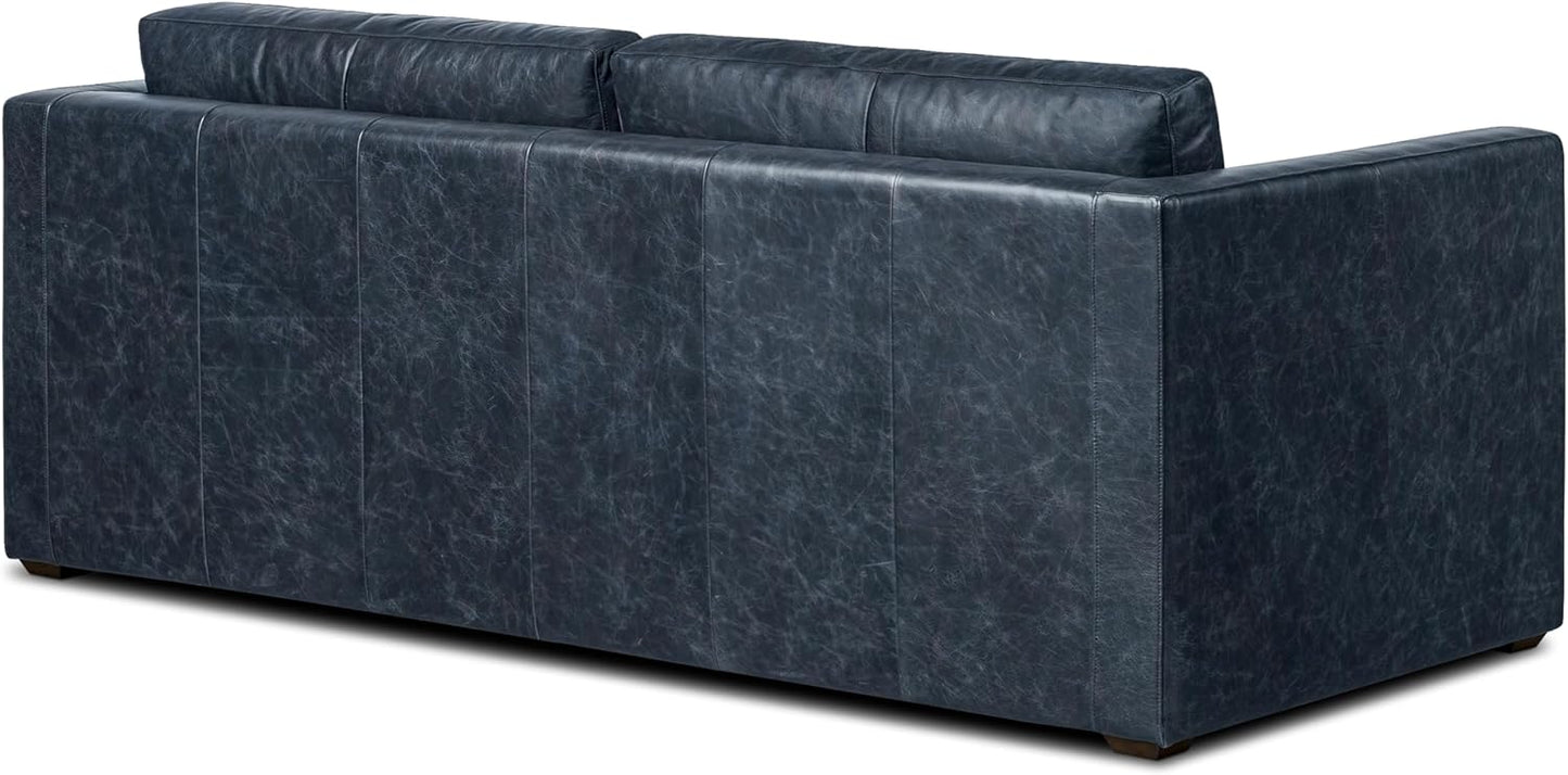POLY & BARK Napa 82" Leather Pull-Out Convertible Sleeper Sofa in Midnight Blue