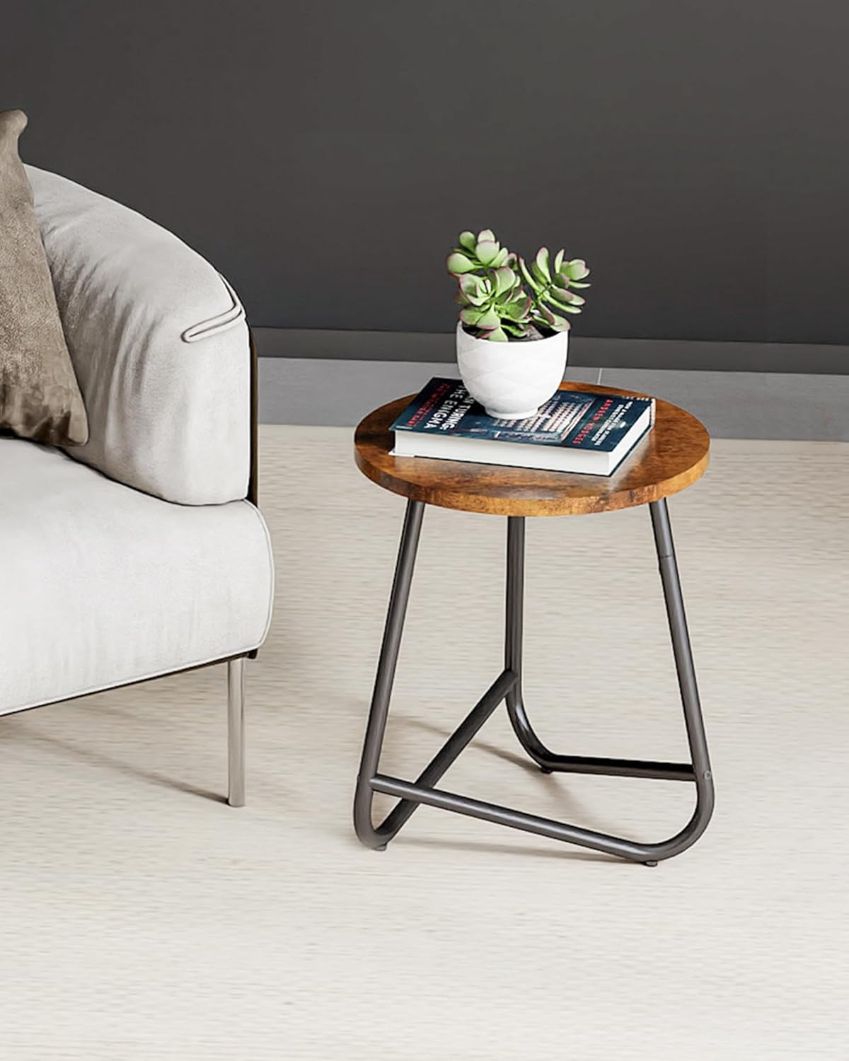 Indoor Plant Stand,Mid Century Wood Stand Plant Table,Modern Plant Stool for Outdoor,Metal Tall Holder for Flower Pots,Small Round Side End Table (Rustic Brown, 19 inch)