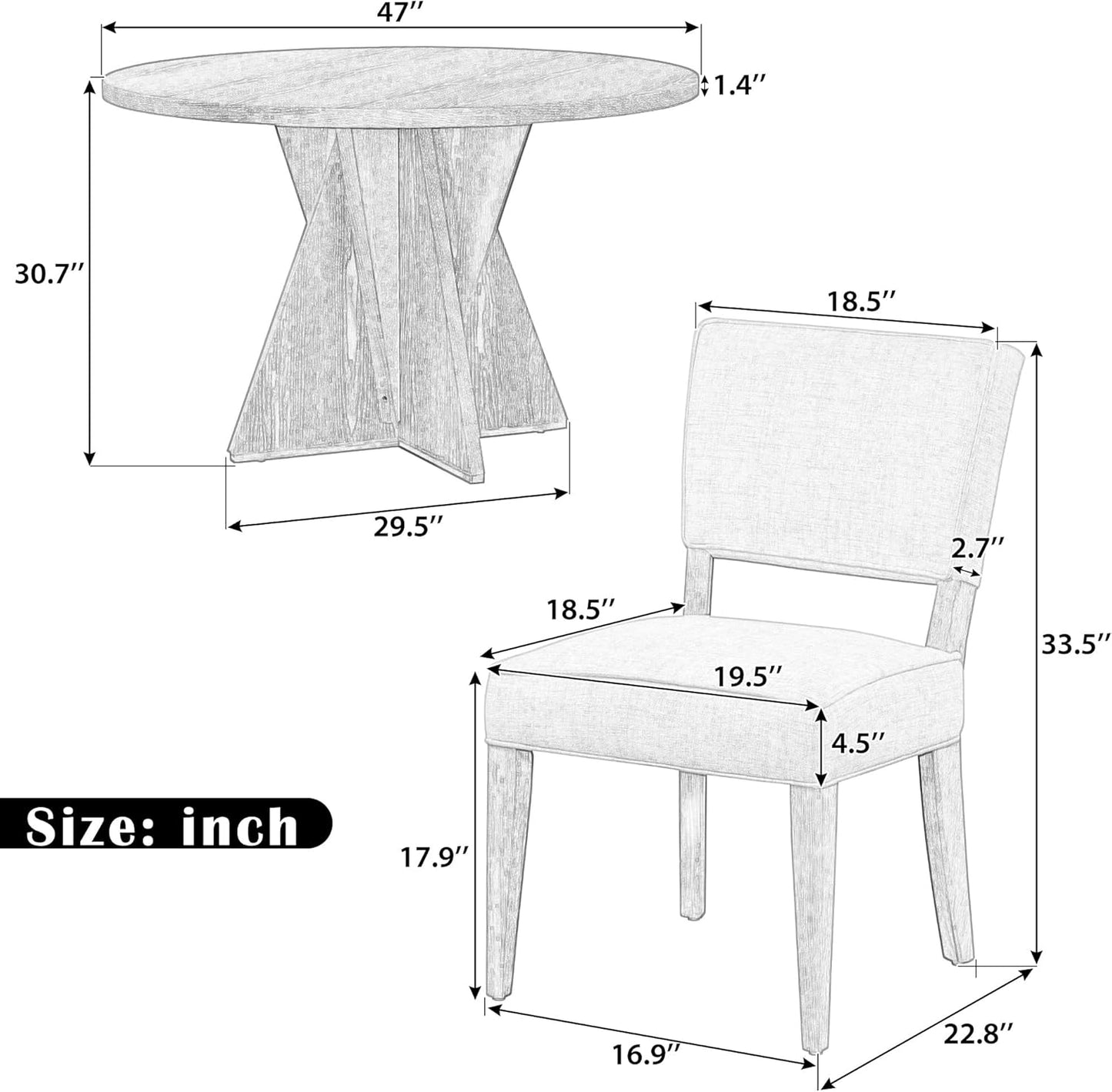 Ball & Cast Retro Dining Table Set for 4 with 4 Upholstered Chairs,5-Piece Wooden Living Room Furniture W/ 47" Round Dining Table and Designed Base,for Small Space,Apartment,Dining Room,Espresso