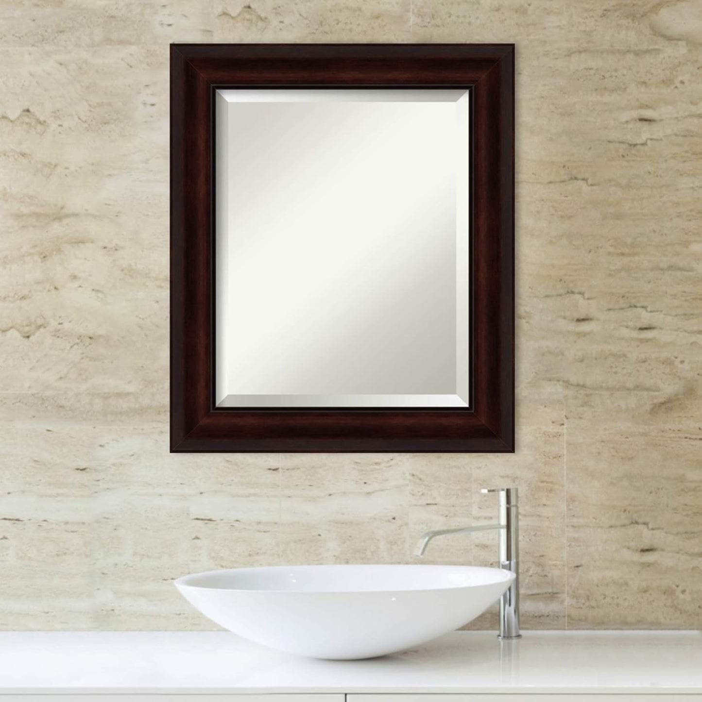 Amanti Art Brown Bathroom Mirror for Over Sink, 25x21 Coffee Bean Brown Rectangle Vanity Mirror, Small Casual Frame, Hangs Horizonally and Vertically, Bathroom Wall Decor, Beveled Edge from WI, USA