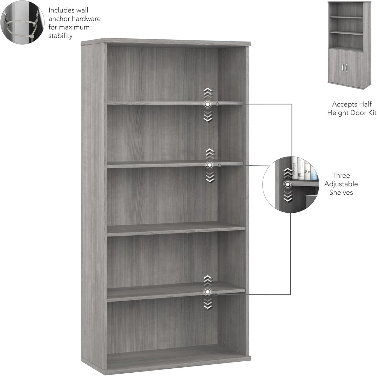 Bush Business Furniture Studio C 5 Shelf Bookcase, Platinum Gray