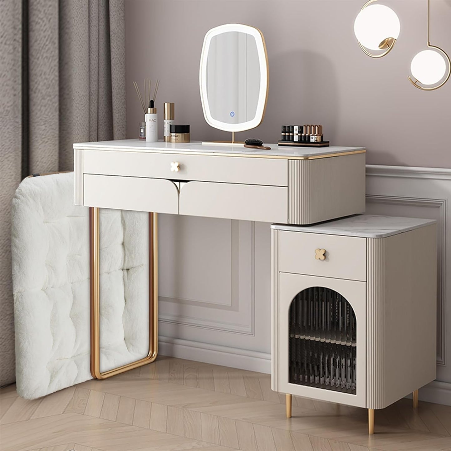 Comfy Saucer Chair for Adults, Foldable Living Room Chairs, Soft Faux Fur Lounge Chair for Bedroom, Reading Chairs, X-Large (Ottoman-White)