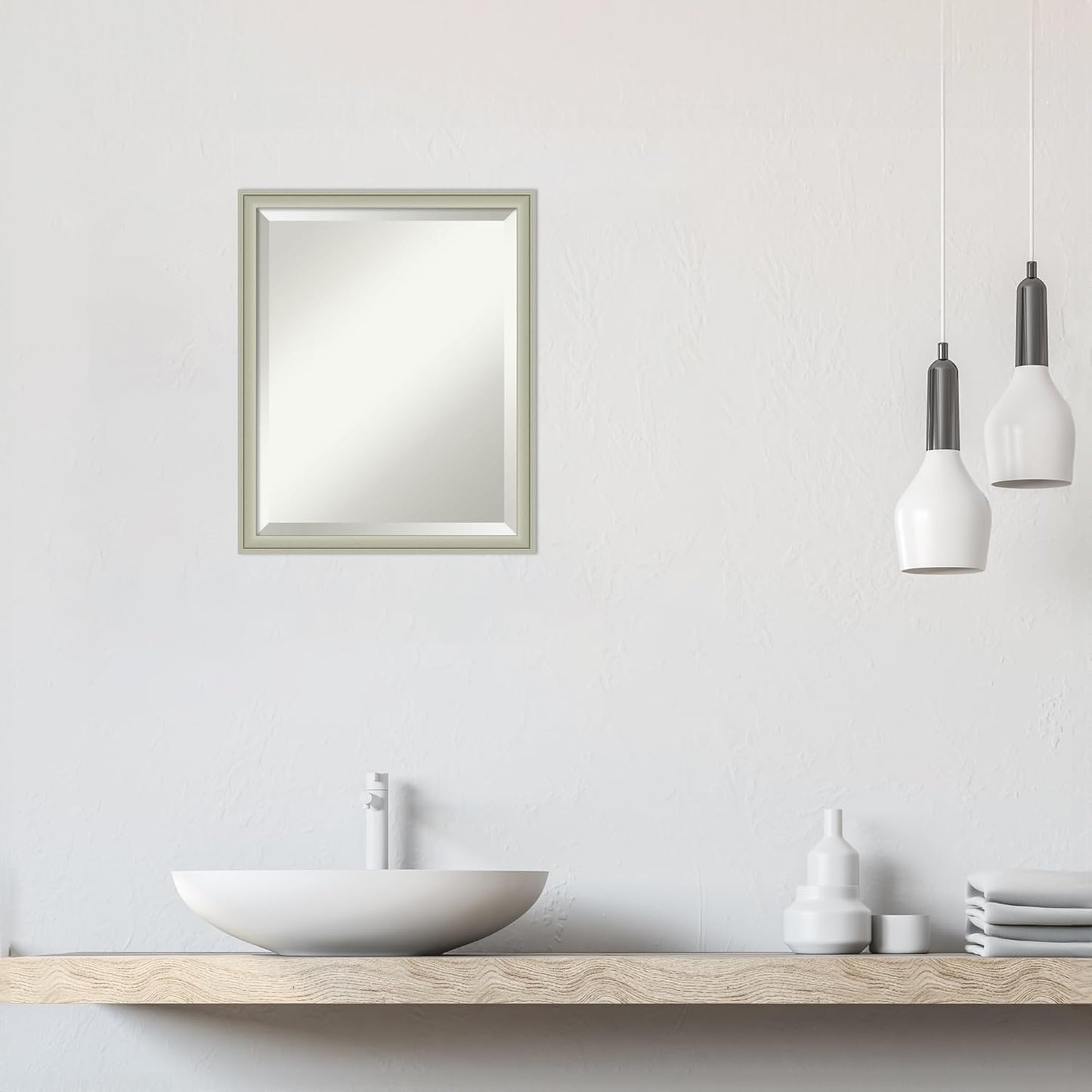 Amanti Art Silver Bathroom Mirror for Over Sink, 22x18 Florence Silver Rectangle Vanity Mirror, Small Casual Frame, Hangs Horizonally and Vertically, Bathroom Wall Decor, Beveled Edge from WI, USA