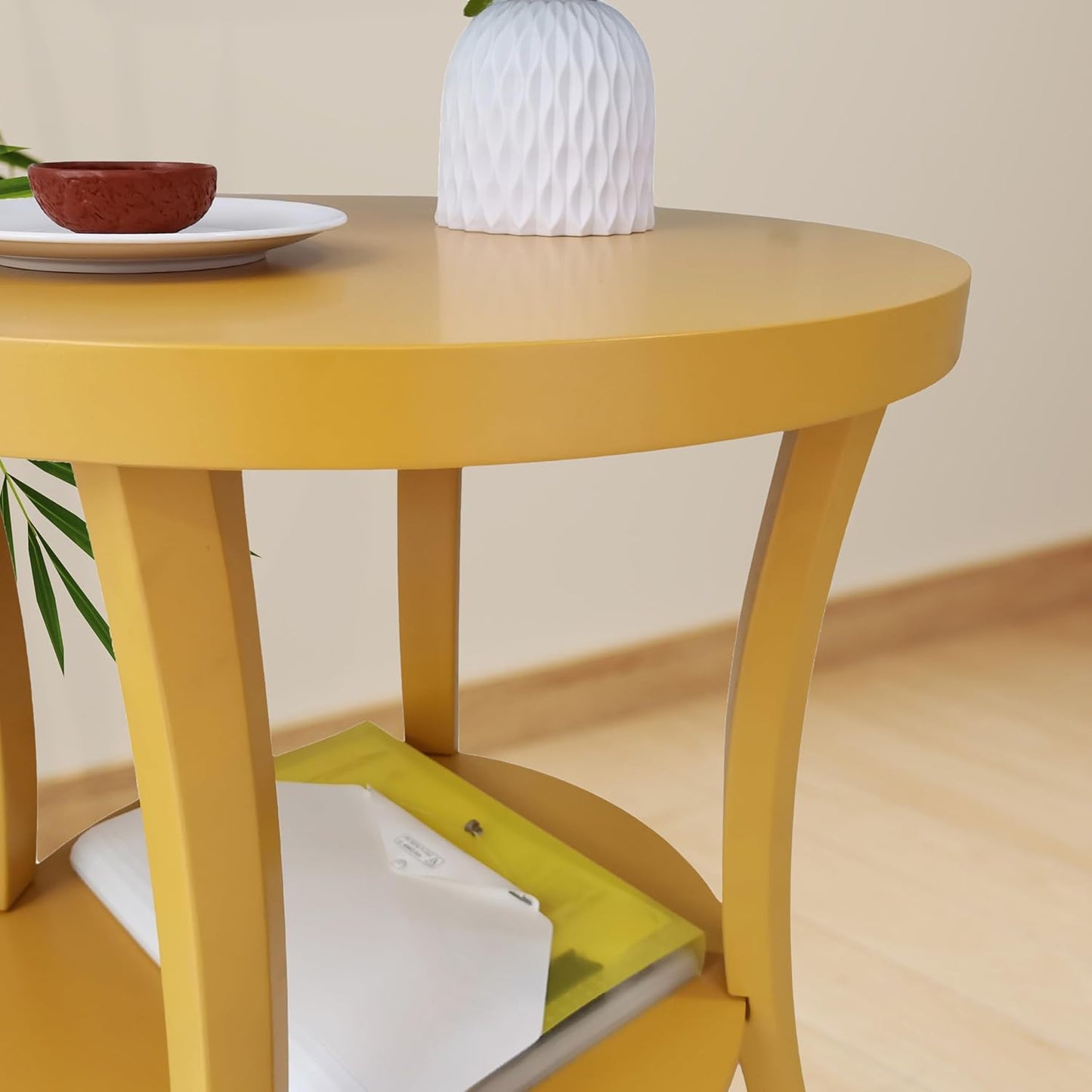 Roundhill Furniture Perth Contemporary Round End Table with Shelf