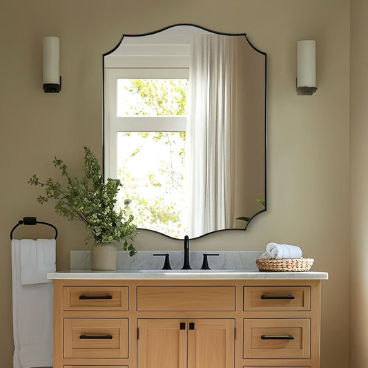 ANDY STAR 30x40 Inch Matte Black Mirror, Large Asymmetrical Wall Mirror in Premium Stainless Steel Metal Thin Frame Deep 1’’, Modern Rectangle Mirror with Unique Wavy Design Ideal for Home Decor