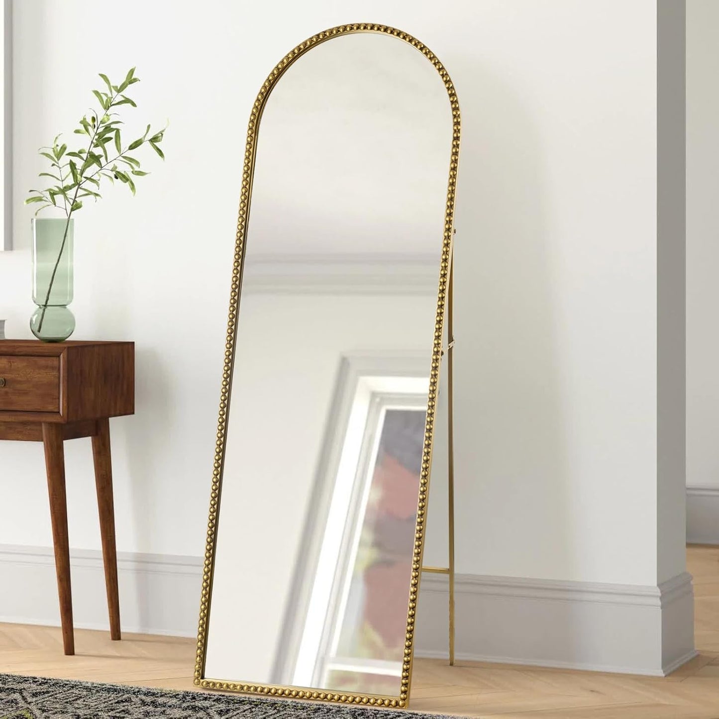 Arch Full Length Mirror with Stand, 65"x22" Floor Standing Large Dressing Mirror Hanging or Leaning Against Wall for Bedroom Living Room, Antique Gold