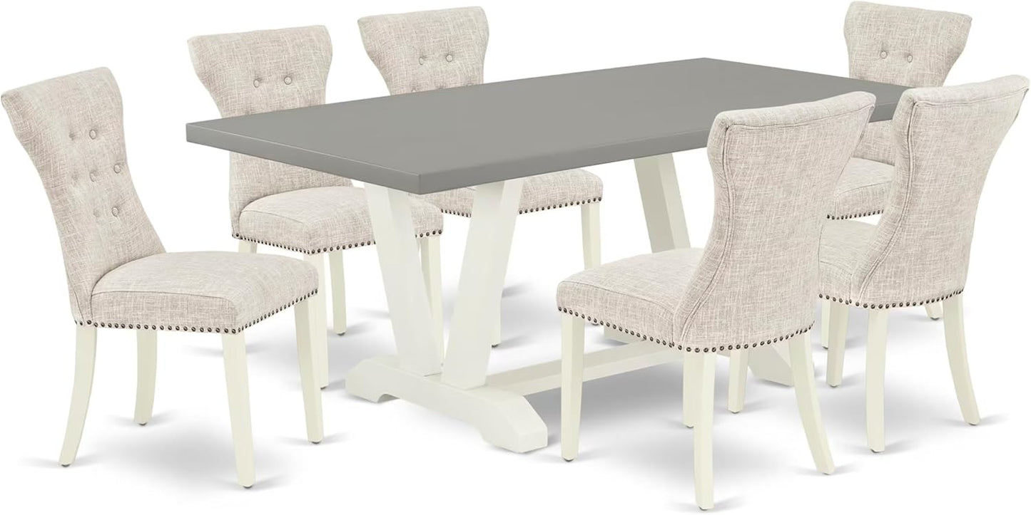 East West Furniture V097GA235-7 7 Piece Kitchen Table & Chairs Set Consist of a Rectangle Dining Room Table with V-Legs and 6 Doeskin Linen Fabric Parson Chairs, 40x72 Inch, Multi-Color