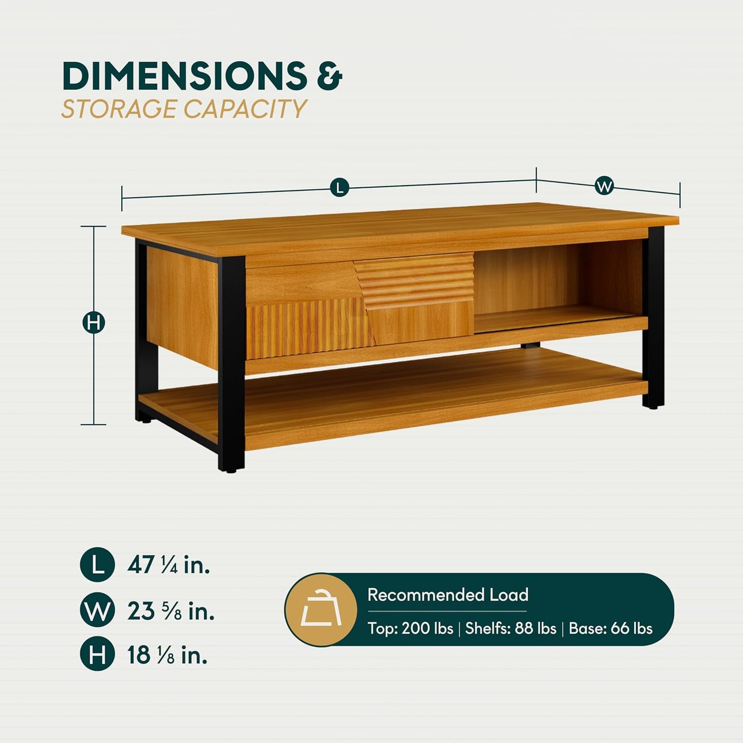 Bme Trapeze Coffee Table for Living Room – Modern Wooden Center Table with Storage, Metal Legs, Large Teak Brown Coffee Table for Stylish Living Room Furniture Setup