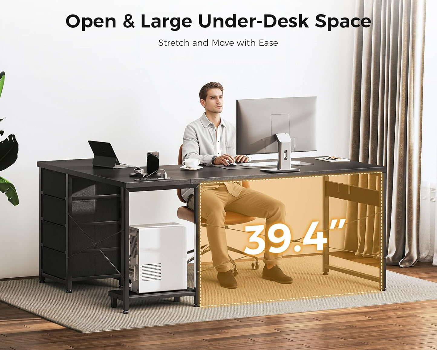 AODK L Shaped Gaming Desk with 4 Drawers, 53" Reversible Home Office Desks with Power Outlets, L Shaped Computer Desk with USB Charging Port and Host Stand, Corner Desk, Easy to Assemble, Black