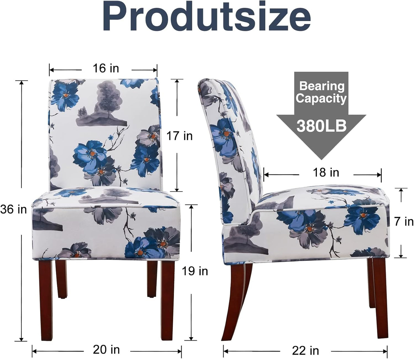 Chair Dining, Upholstered Dining Chair, Accent Chair with Solid Wood Legs and Padded Seat, White Velvet with Ink Paint Pattern Armless Accent Chair for Living Room, Bedroom, Kitchen…