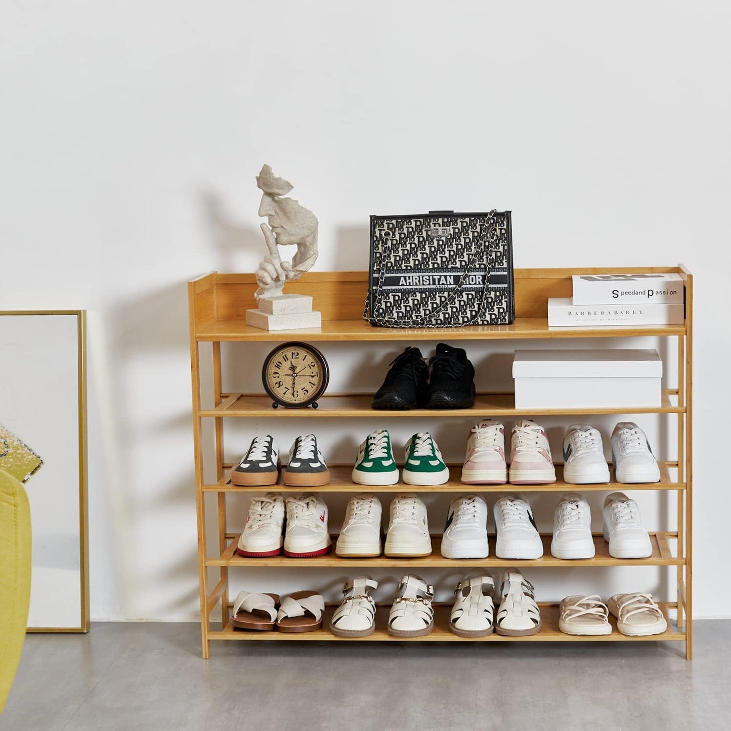 Bamboo Shoe Rack Organizer, 5 Tier Shoe shelf Storage Organizer, For Entryway, Hallway, and Closet (Nature-39.4")