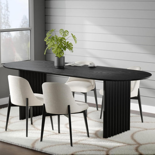 Casaphoria Wood Kitchen Table Set with 6 Chairs, 79" Dining Kitchen Table & Chairs Set for 6-8, Modern Farmhouse Oval Dining Table for Living Room, Easy Assembly, Black