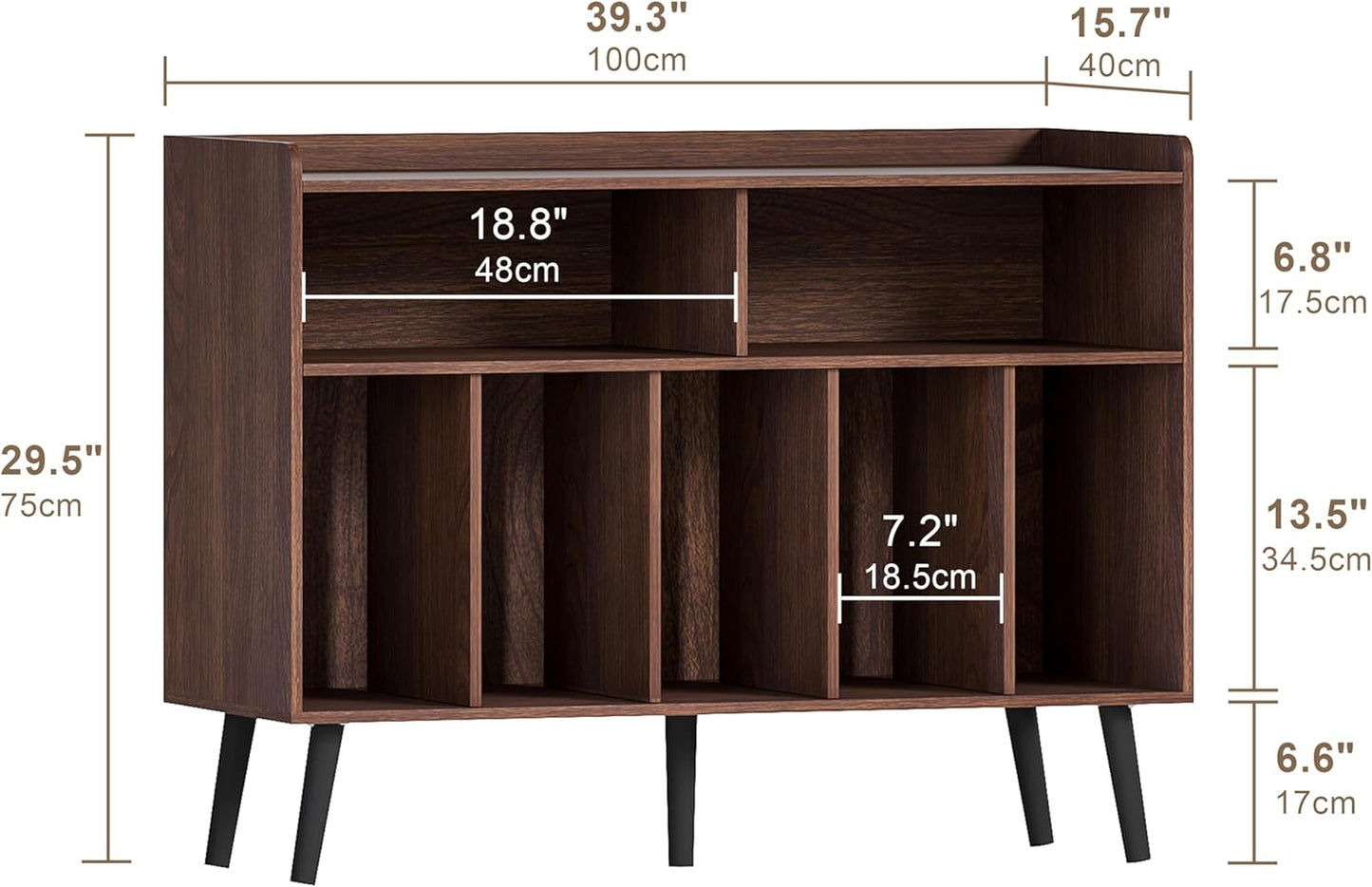 ChooChoo Record Player Stand, Turntable Stand with Vinyl Storage, Record Player Cabinet Up to 350 Albums, Cube Storage Organizer for Living Room, Walnut