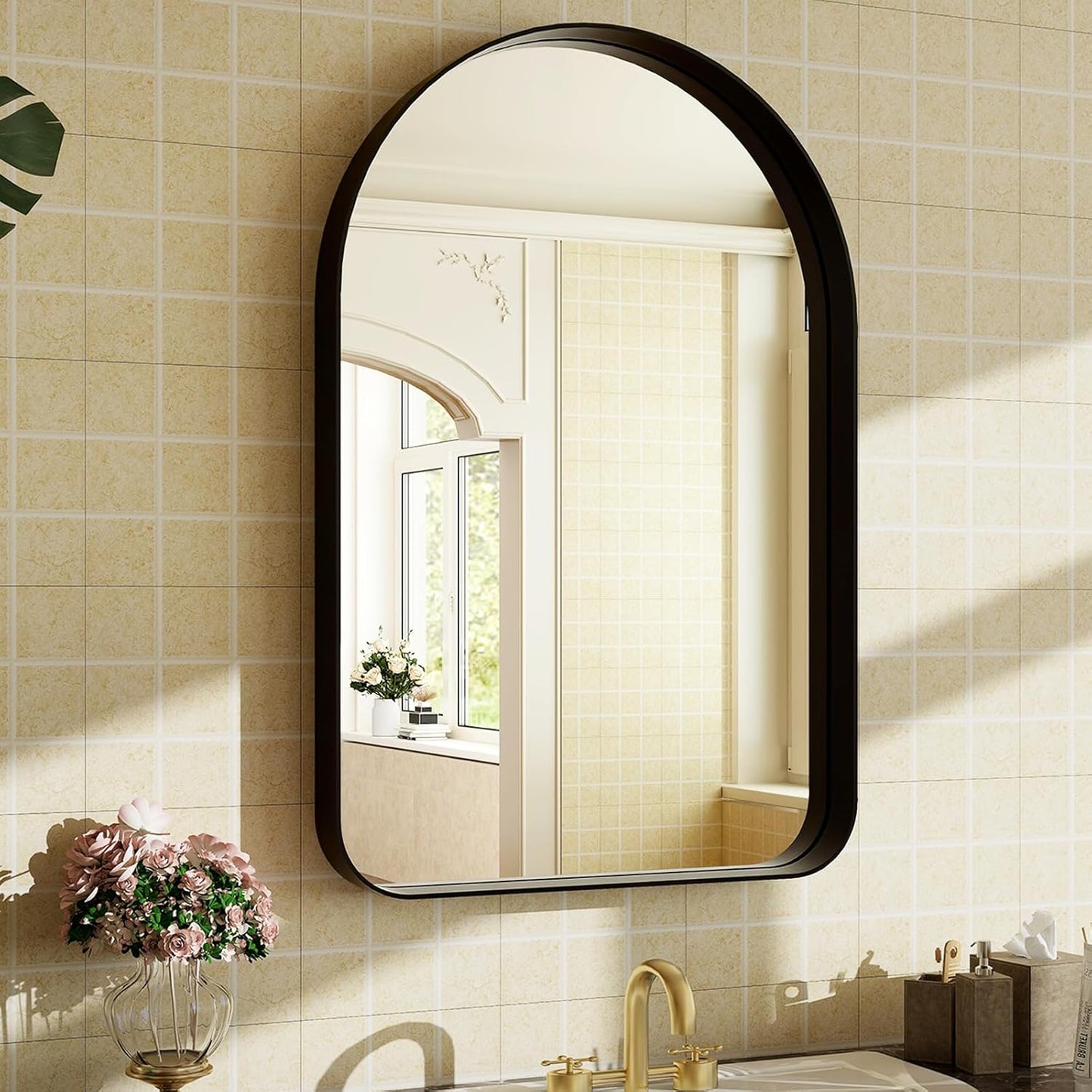 30"x20" Arched Bathroom Mirror - Modern Black Mirror for Wall with Rounded Corners, Bathroom Mirror for Vanity, Aluminum Alloy Framed Mirror - for Living Room, Bedroom, Cloakroom