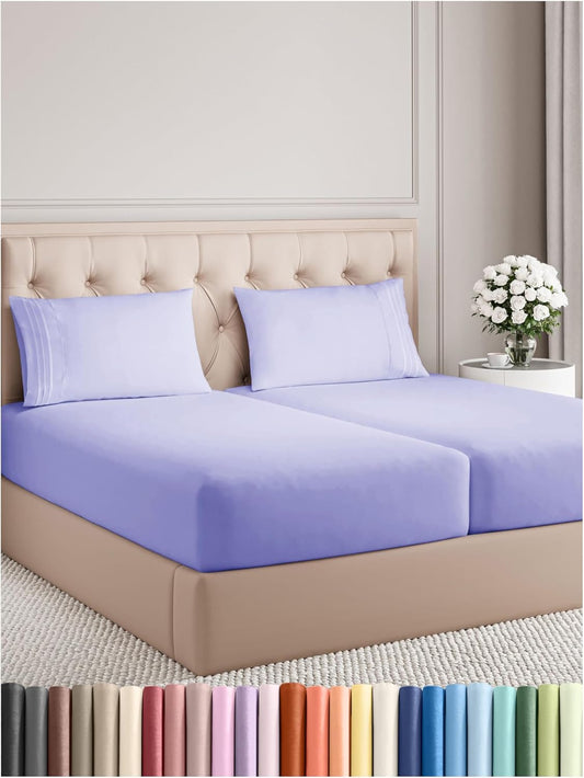 Split King Size 5 Piece Sheet Set - Comfy Breathable & Cooling Bed Sheets Set - Hotel Luxury Bedding for Women, Men, Kids, Teens, Boys & Girls - Deep Pockets, Soft, Wrinkle Free - Oeko-Tex - Lavender