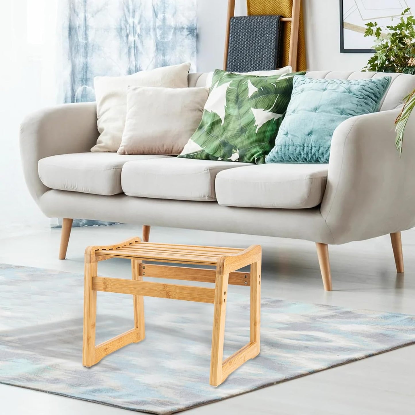 Bamboo Step Stool for Kids - Shoe Changing Foot Rest Stool for Living Room, Bedroom, Garden Leisure, Outdoor (Natural)