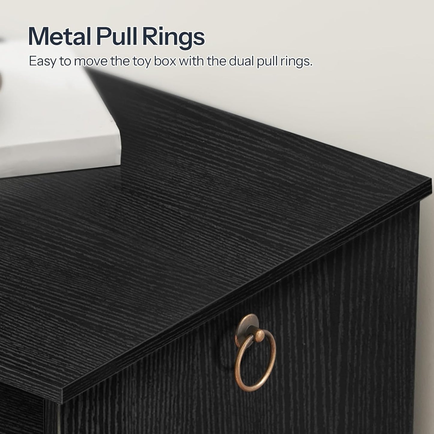 HOOBRO Storage Bench, 43.3" Toy Box, Rattan-Like Storage Chest, Sturdy Entryway Bench Supports 220 lb, Toy Chest, Safety Hinge, U-Shaped Opening, Easy Assembly, Black BB22CW01