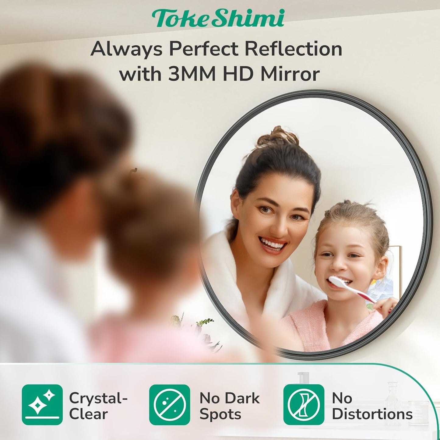 TokeShimi 18 in Round Framed Black Mirror for Bathroom, Shatterproof Circle Bathroom Vanity Mirror, 18x18 Round Wall Mirrored Farmhouse Metal for Living Room, Entryway, Bedroom, Restroom, Vanity