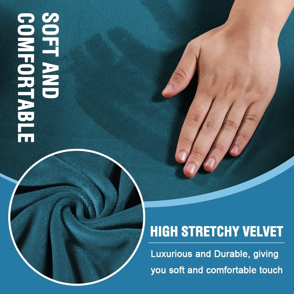 H.VERSAILTEX Sofa Slipcovers - 4 Piece Thick Velvet Couch Covers for 3 Cushion Couch with 3 Individual T Cushion Covers, Deep Teal