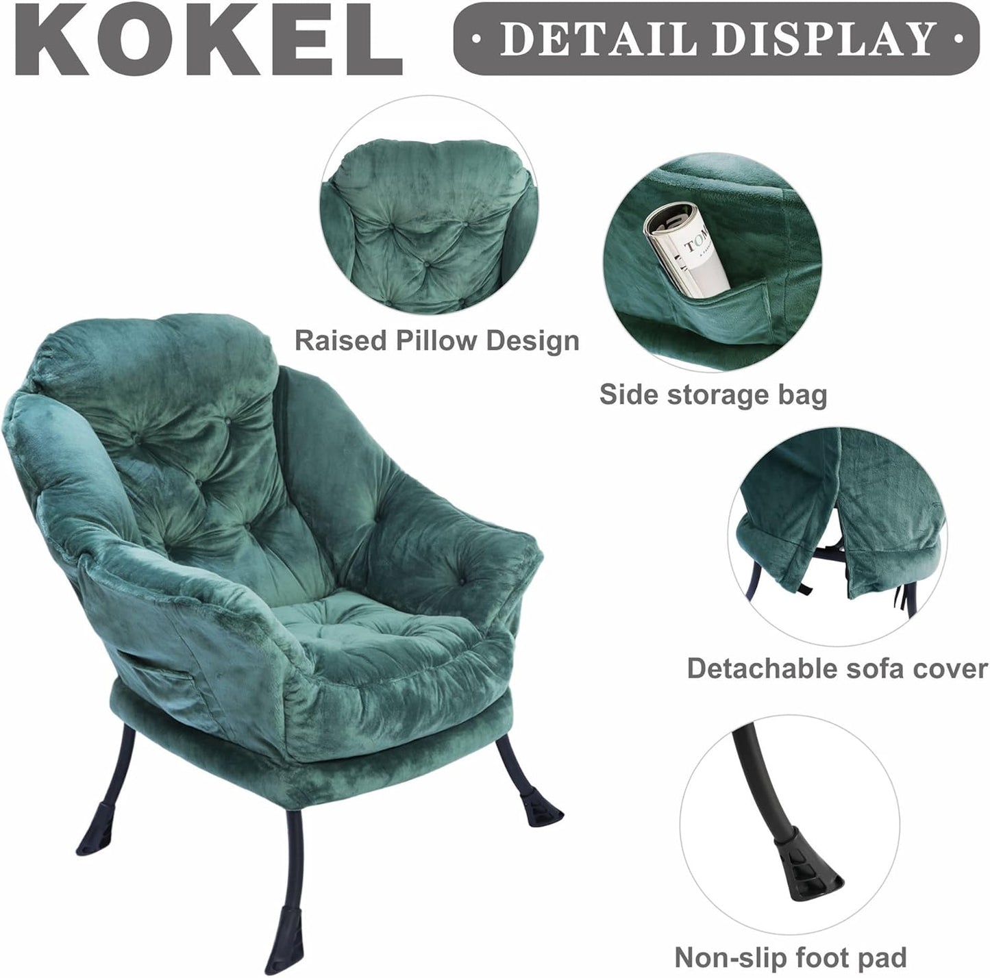Kokel Lazy Chair with Folding Ottoman,Living Room Chairs (Green-1228)