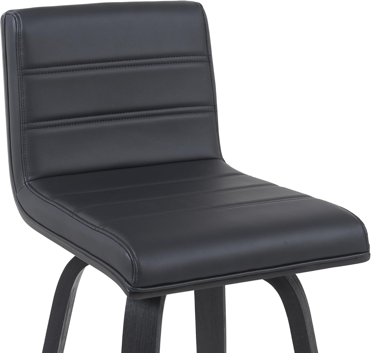 Vienna Modern Counter Height Swivel Bar Stool with Black Faux Leather Seat and Black Brushed Wood Frame Set of 2