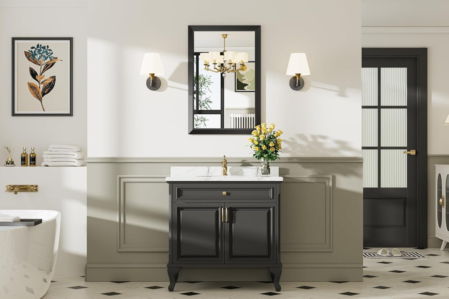 24x36 Inch Black Bathroom Mirror for Wall, Thick Metal Framed Rectangle Mirrors for Over Sink, Bedroom, Living Room, Entryway, Anti-Rust, HD Tempered Glass