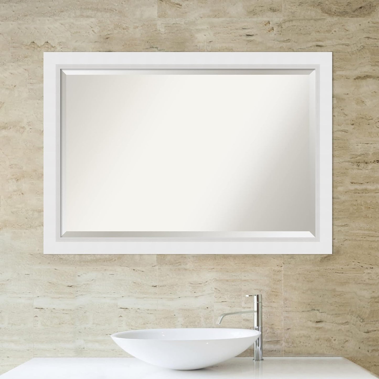 Amanti Art White Bathroom Mirror for Over Sink, 28x40 Blanco White Rectangle Vanity Mirror, Large Modern Contemporary Wood Frame, Hangs Horizonally and Vertically, Bathroom Wall Decor, Beveled Edge