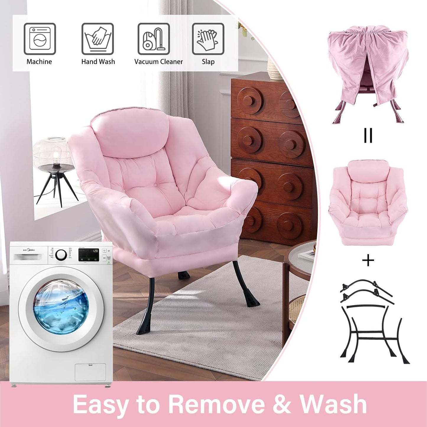 Lazy Chair, Reading Armchair, Large Modern Lounge Accent Chair, Leisure Sofa Chair for Living Room, Bedroom, Dorm Room (Pink)