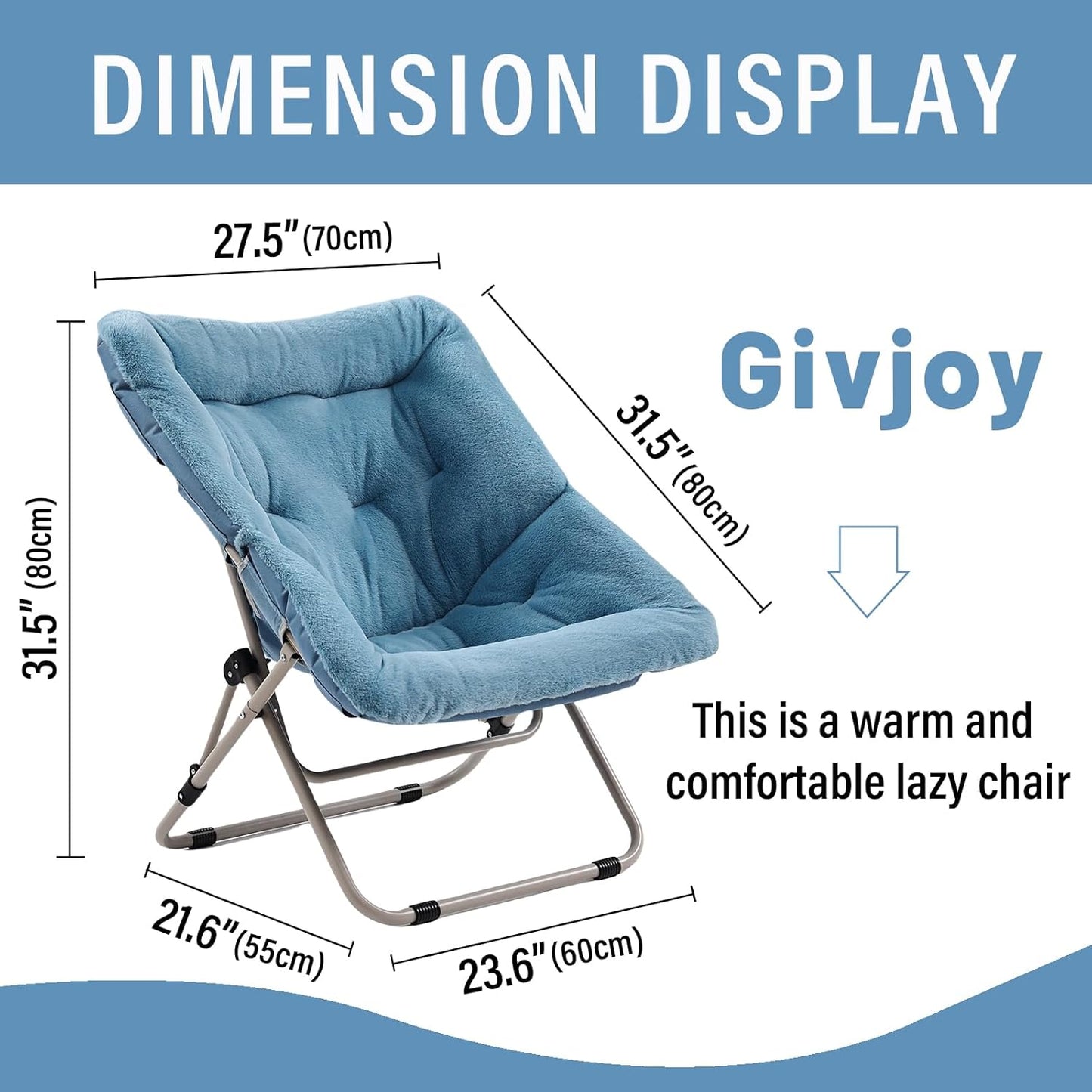 Comfy Folded Chair, Soft Faux Fur Oversized Folding Chair, Flexible Lounge Lazy Chair for Kids Girls Teens Adults, Moon Chair for Dorm Rooms, Bedroom, Living Room