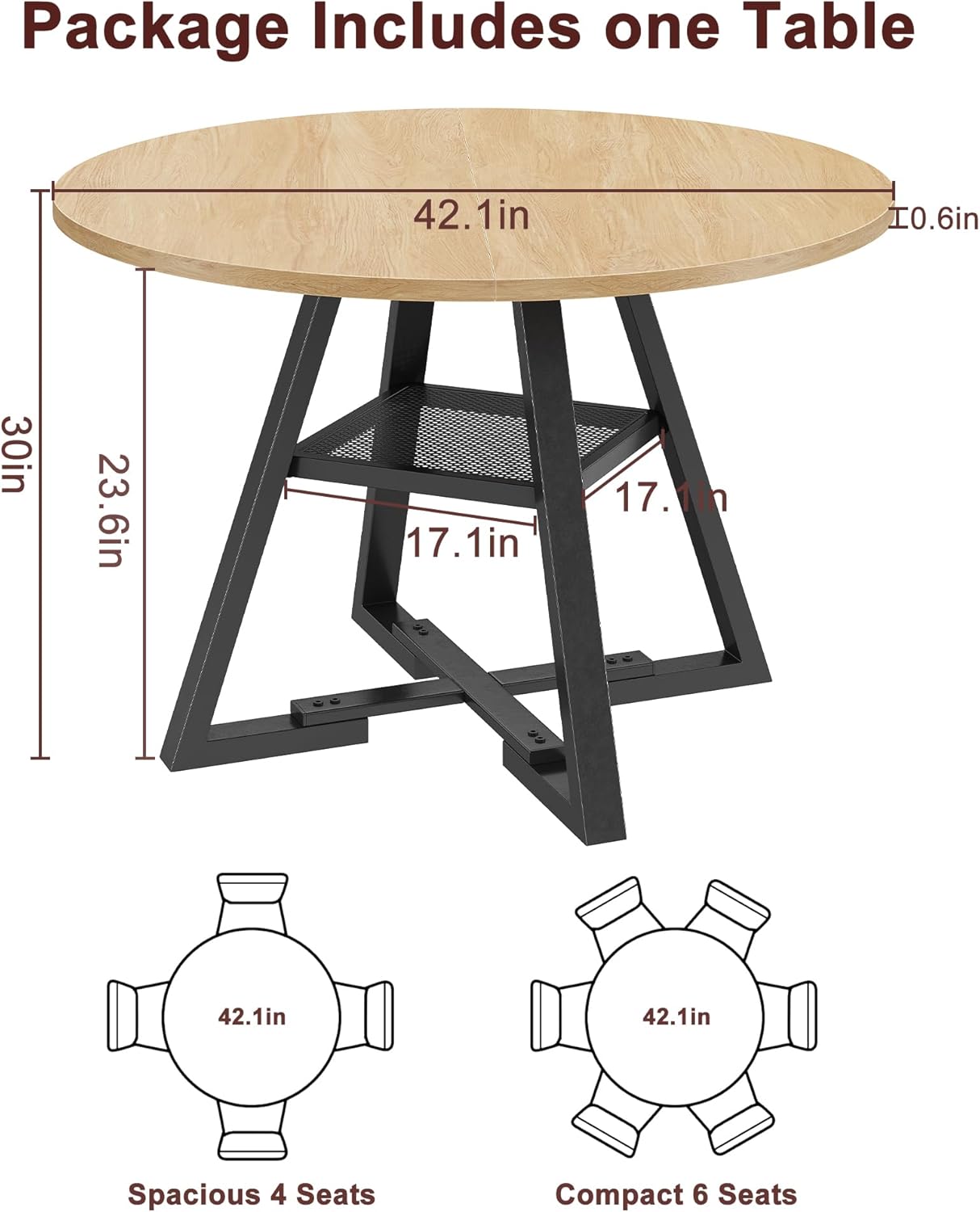 42'' Round Dining Table for 4,Kitchen Dining Room Circle Dinner Pedestal Table,Space Saving Wood Kitchen & Dining Room Furniture (Natual Wood, 42In)