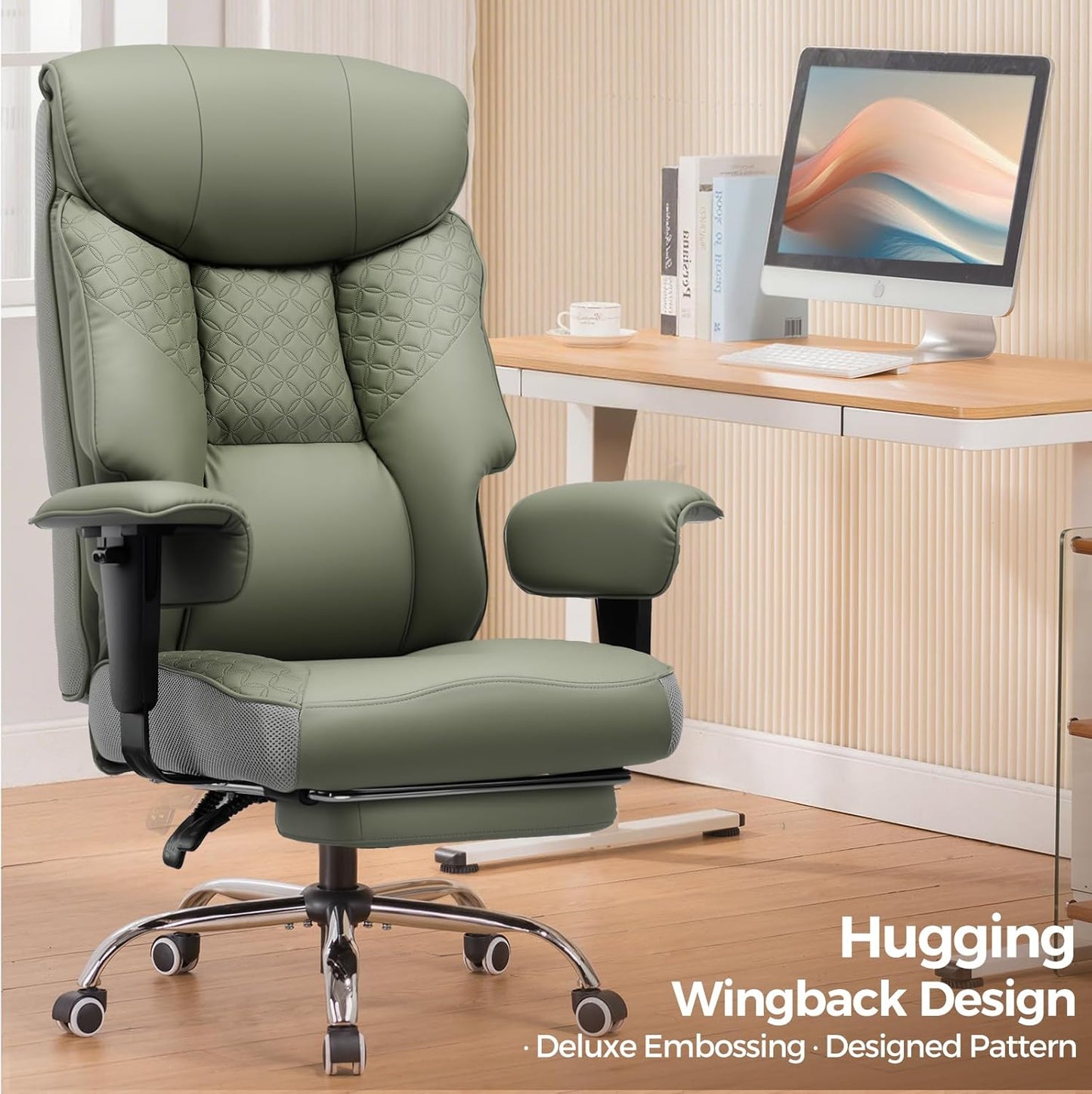 GTRACING Big and Tall Office Chair 400LBS Wide Ergonomic Gaming Chair with Deluxe Embossing Designed Leather with Foot Rest,150°Reclining Adjustable Soft Armrests Pocket Spring Back Support and Pillow