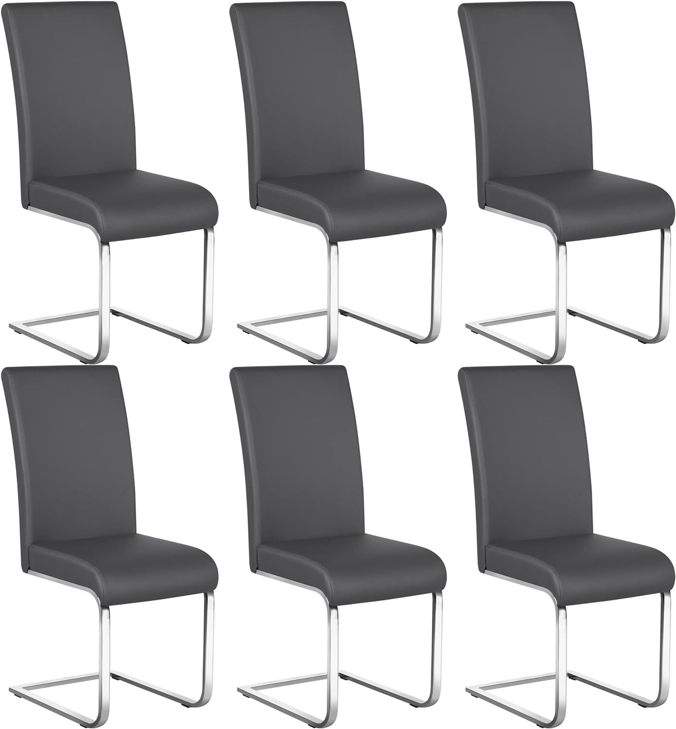 Yaheetech Dining Chairs Set of 6 Modern Faux Leather Upholstered Dining Room Chairs with High Back and Metal Chrome Legs for Kitchen/Living Room/Restaurant, Dark Gray