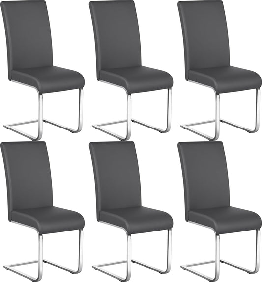 Yaheetech Dining Chairs Set of 6 Modern Faux Leather Upholstered Dining Room Chairs with High Back and Metal Chrome Legs for Kitchen/Living Room/Restaurant, Dark Gray