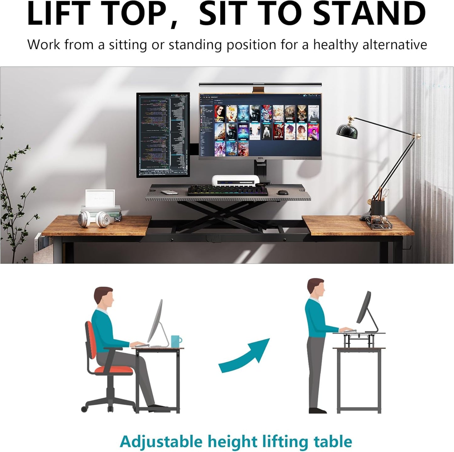 Decoholic Adjustable Height Standing Desk Whole Piece 71x23 Inch Desktop Home Office Computer Workstation Sit Stand up Desk(71inch)…