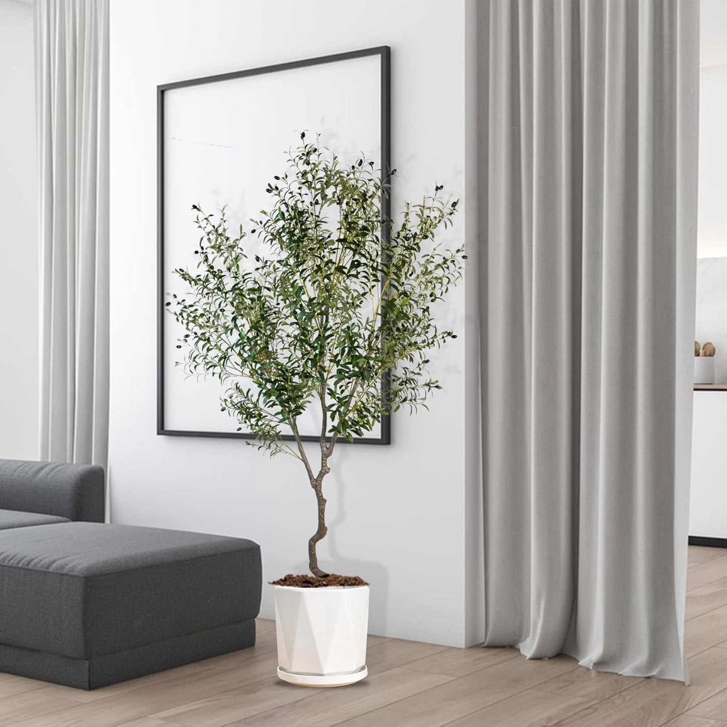 Artificial Tree Faux Olive Tree 8ft(92in,3200leaves) Tall Fake Olive Plant in Pot Fake Silk Tree Faux Plants Indoor 2pack