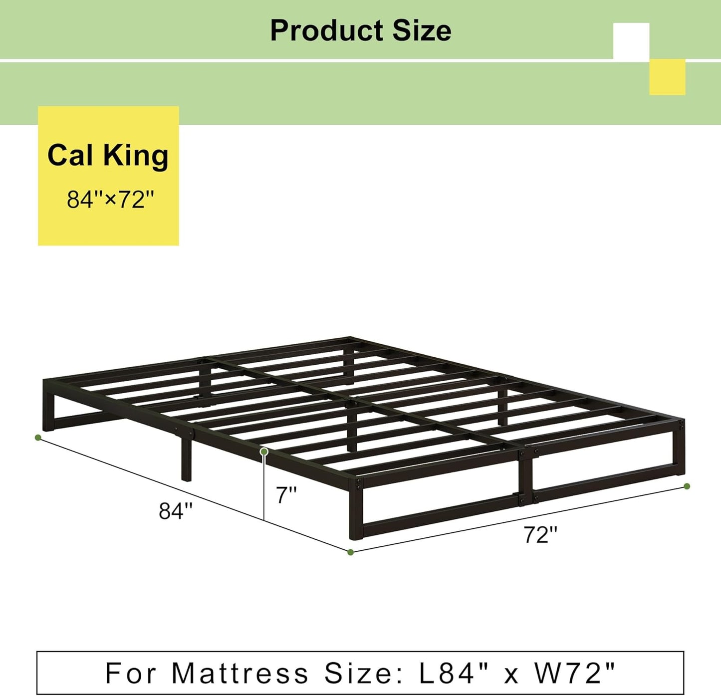 EMODA 7 Inch California King Bed Frames Heavy Duty Metal Cal King Platform with Steel Slats Support, No Box Spring Needed, Noise Free, Black