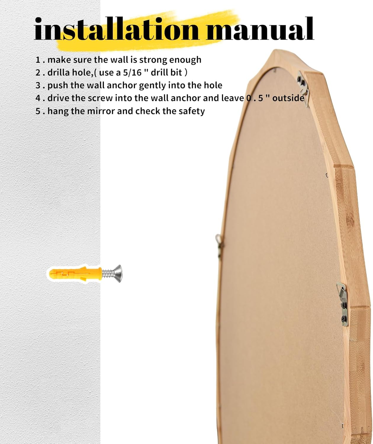 sawsile 20x30'' Rustic Oval Wood Mirror,Decorative Farmhouse Oval Mirrors,Bamboo Vanity Nature Mirrors for Bedroom, Bathroom, Living Room,or Entryway