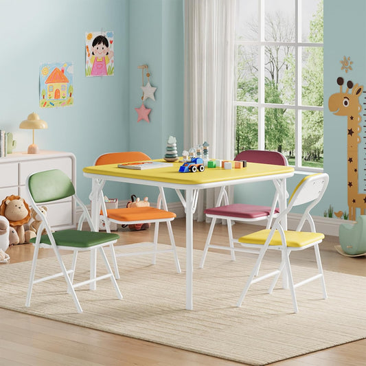 IDEALHOUSE 5 Piece Boys Girls Folding Table and Chairs Set, Activity Table and Chairs Set for Dining Room,Daycare,Classrooms