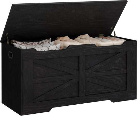39.4" Storage Chest, Extra Large Storage Trunk with 2 Safety Hinges, Wooden Box Bench, Lift-Top Organizer Chest, Shoe Bench for Entryway, Bedroom, Living Room, Black SB03404X